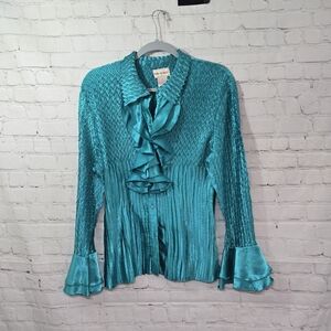 Toffee Apple Vtg Y2K Bell Sleeve Crinkle Blouse Xl Fairy Romantic Poet Textured